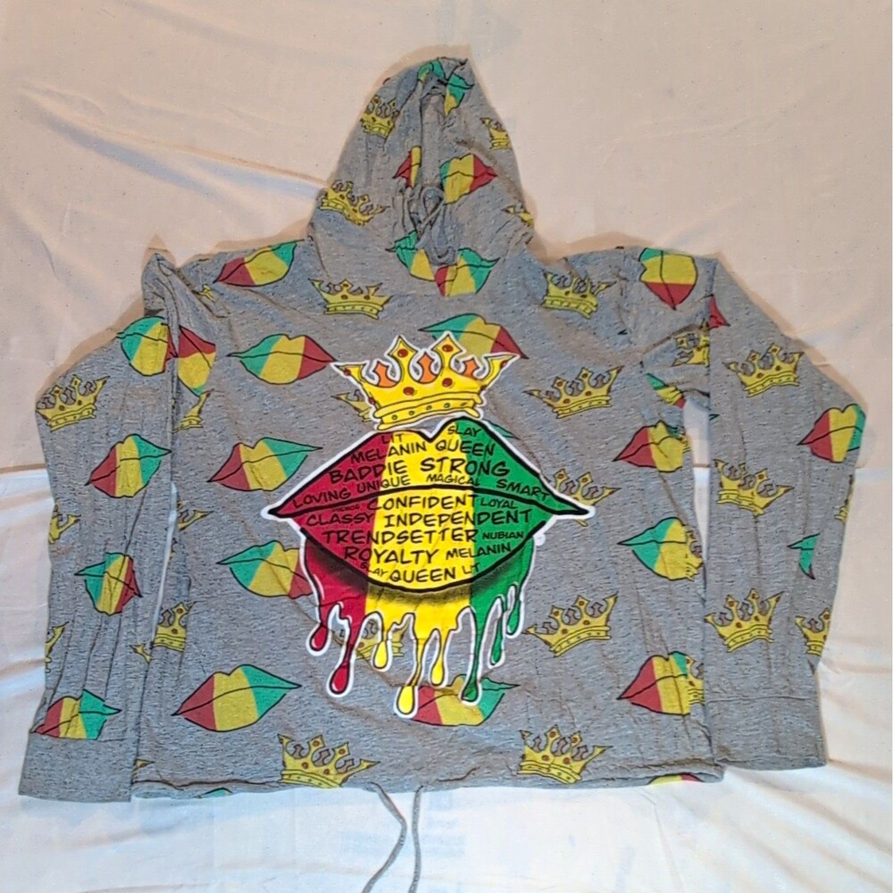 On Fire Women’s Plus 3X Gray Pullover Hoodie Melanin Queen Graphic Print